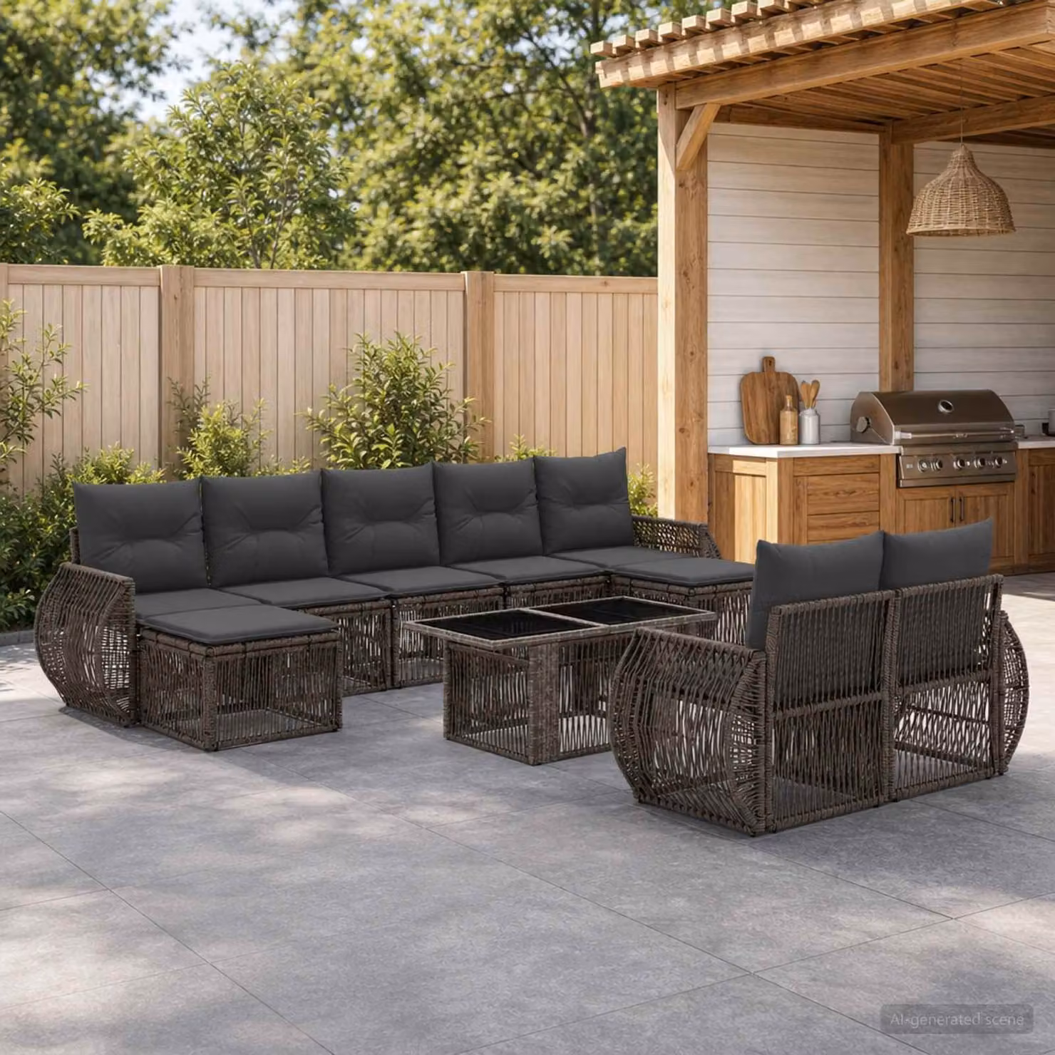 Set Divano da Giardino vidaXL 10 Pezzi a Forma di U in Polyrattan Grigio e Antracite con Cuscini e Tavolino