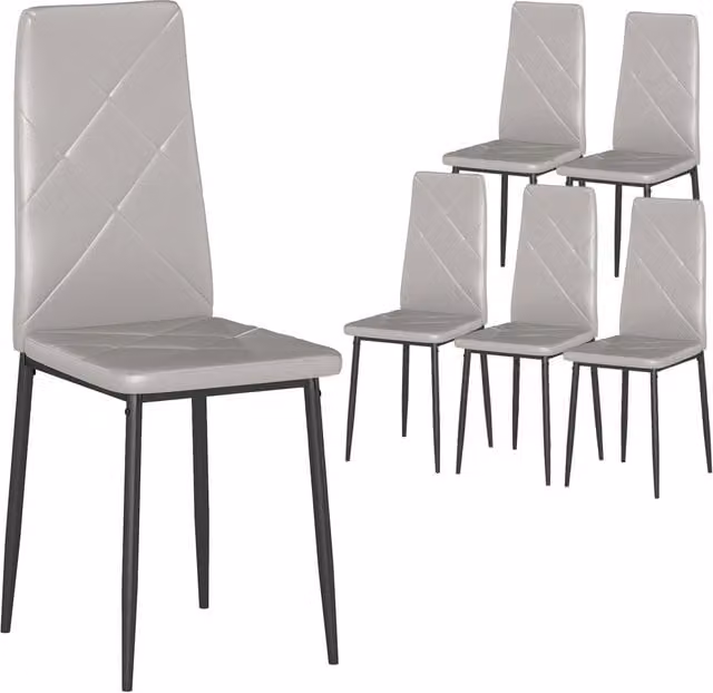 Set di 6 Sedie da Pranzo Moderne con Schienale Alto in Similpelle e Metallo ¨C Minimal ¨C Grigio 41x50x97 cm