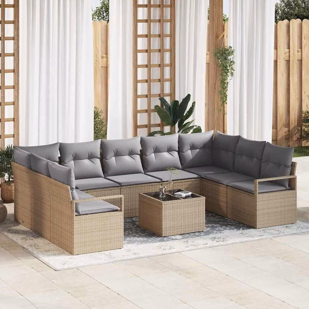Maison Exclusive - Set di divani da salotto, 10 pezzi, color beige [Materiale sintetico]: rattan sintetico