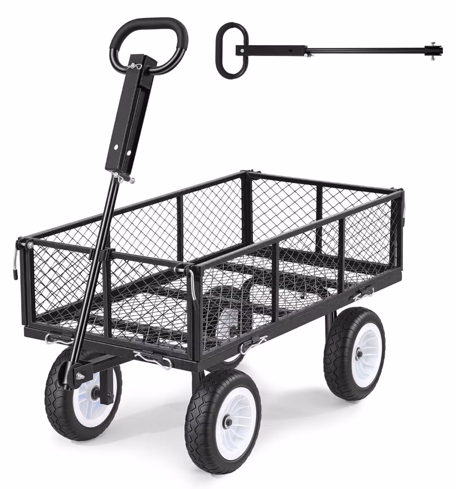 Carretto a mano - Carretto da giardino/trasporto per carichi pesanti - Portata 408,2 kg - Ruote inPoliuretano- Manico regolabile - Pareti laterali rimovibili - Agganciabile a ATV/trattori - Nero