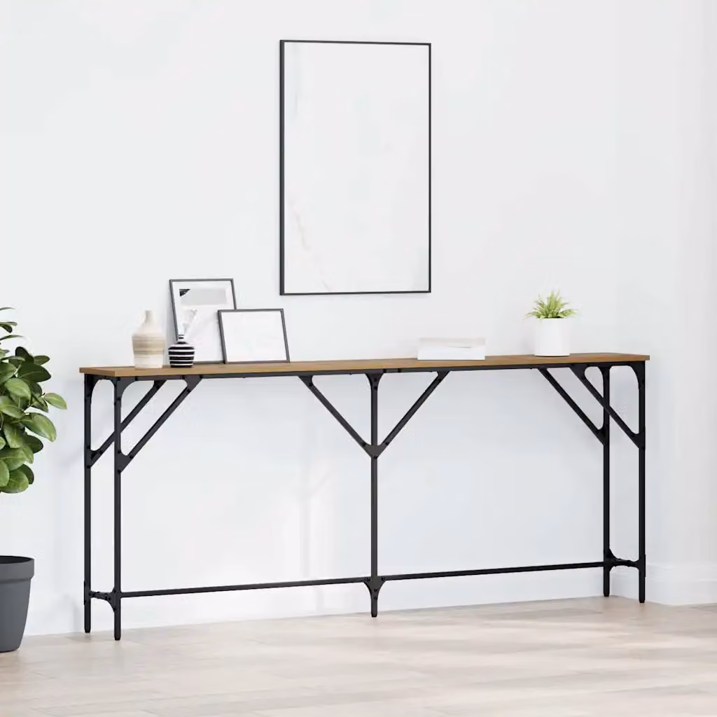 vidaXL Tavolo consolle in stile industriale color rovere, L: 180 cm, P: 23 cm, H: 75 cm