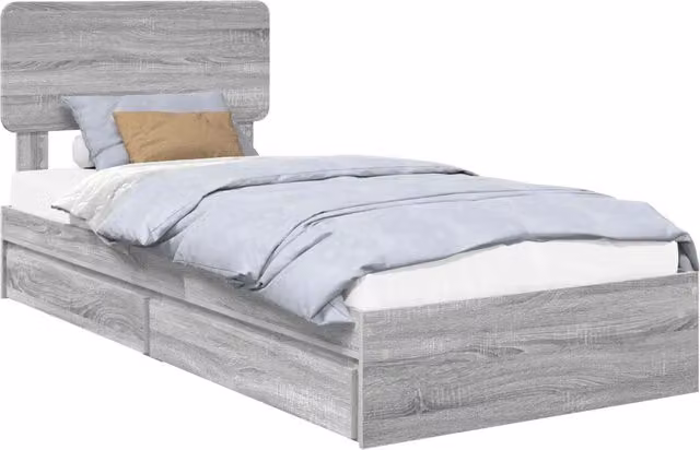 Letto singolo | Letto per adulti | Letto con Contenitore con testiera Grigio Sonoma 90 x 200 cm
