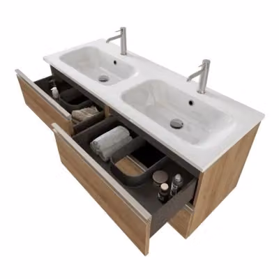 Mobile bagno INBAGNO moderno con lavabo doppio e specchio Master in rovere marrone L: 120 cm, P: 45 cm, H: 50 cm – 2