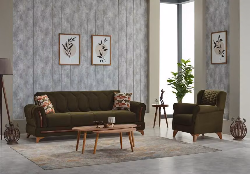 Sofagarnitur Couch Polstersofa Dreisitzer Sessel Grün 2tlg Stoffsofa