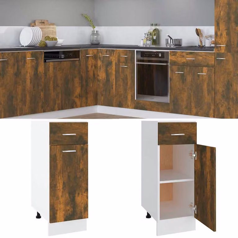 Mobile con Cassetto Lyon vidaXL in Rovere Fumo, L: 30 cm, P: 46 cm, H: 81,5 cm