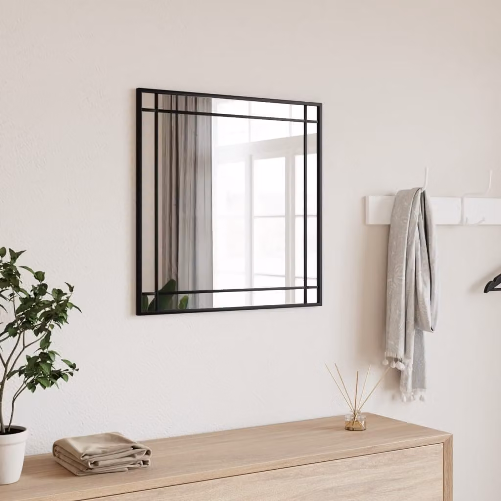 Specchio da parete quadrato vidaXL in metallo e vetro nero L 50 cm x H 50 cm