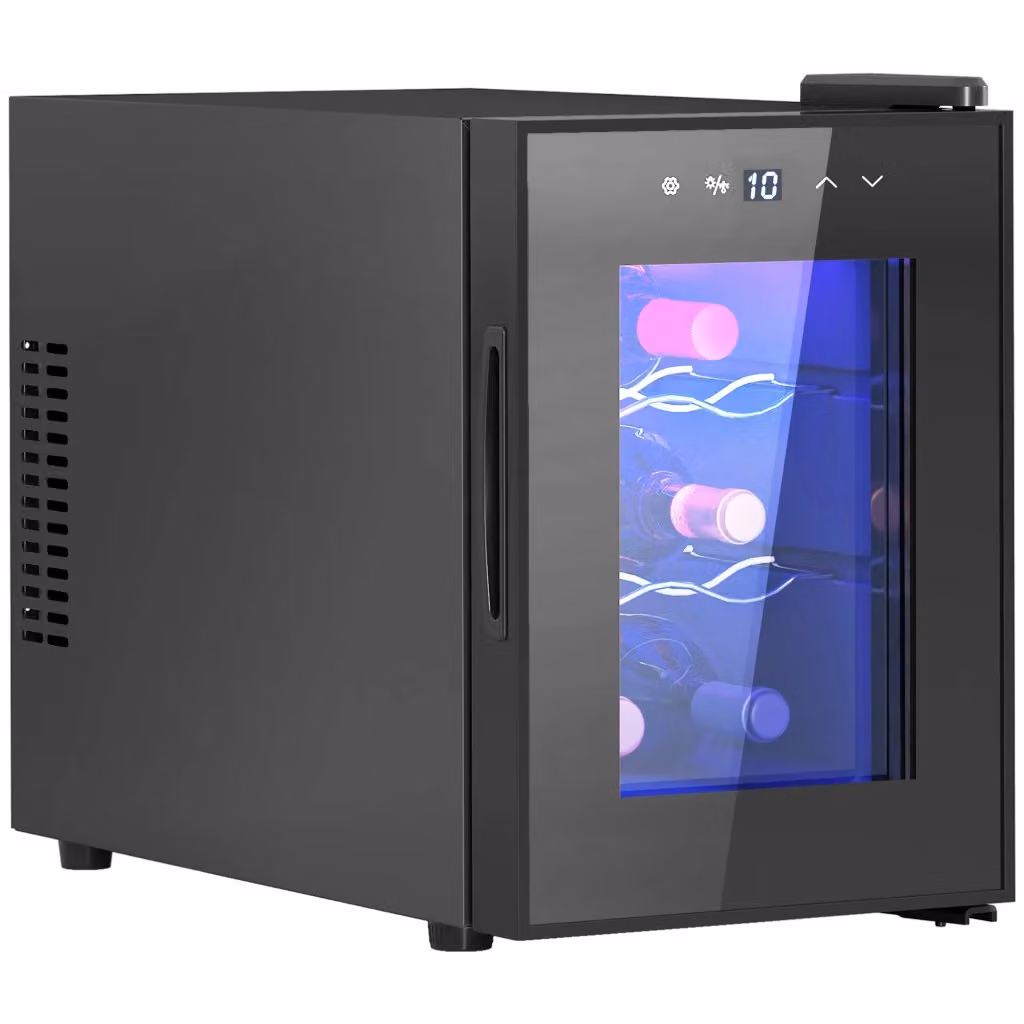 Cantinetta vino Zephmum da 6 bottiglie, capacità 17 l, temperatura regolabile 8-18°C, tecnologia termoelettrica con luce LED interna, colore nero – 2