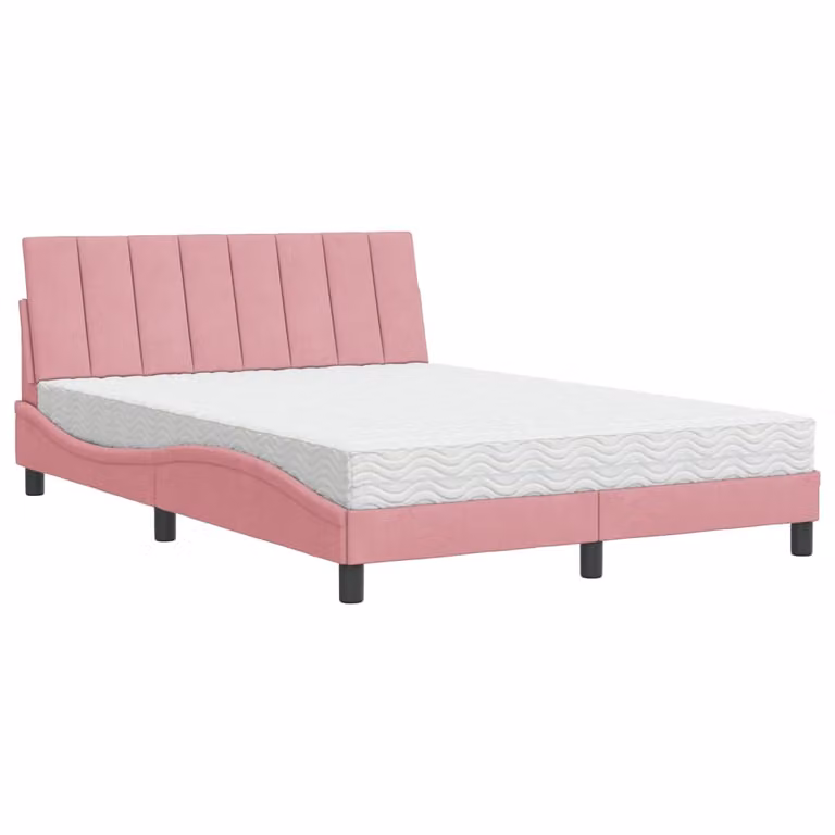 Letto con Materasso Hanko Rosa 140x190 cm in Velluto