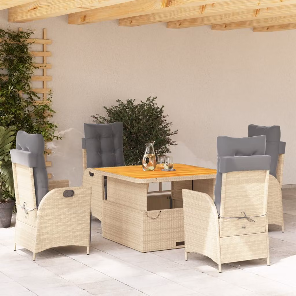 Maison Exclusive - Set da Pranzo da Giardino 5 pz con Cuscini Beige in Polyrattan