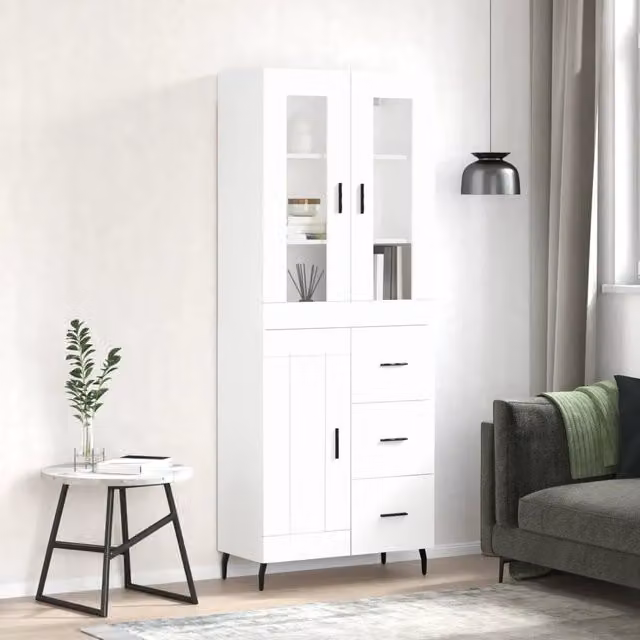 Credenza-Buffet-Armadio da cucina Bianca 69,5x34x180 cm in Legno Multistrato 245214