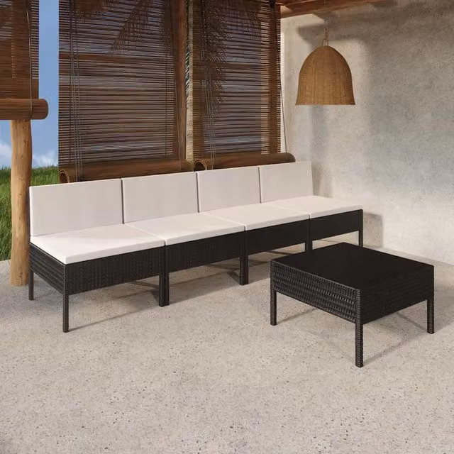 Set Divani da Giardino 5 pz con Cuscini in Polyrattan Nero 3094324