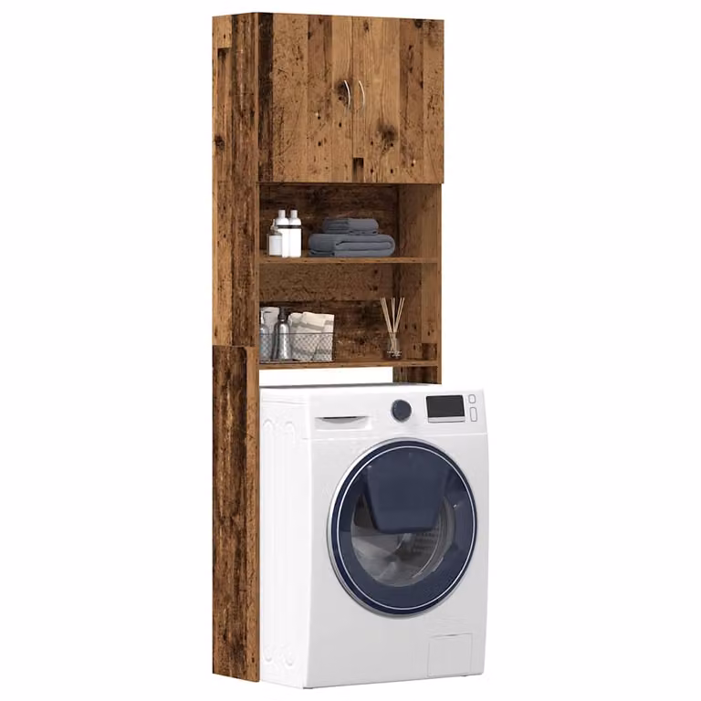 Mobile Lavatrice vidaXL in Legno Antico Marrone con Ripiani Interni e Ante a Battente, L/P/H: 64 x 24 x 190 cm