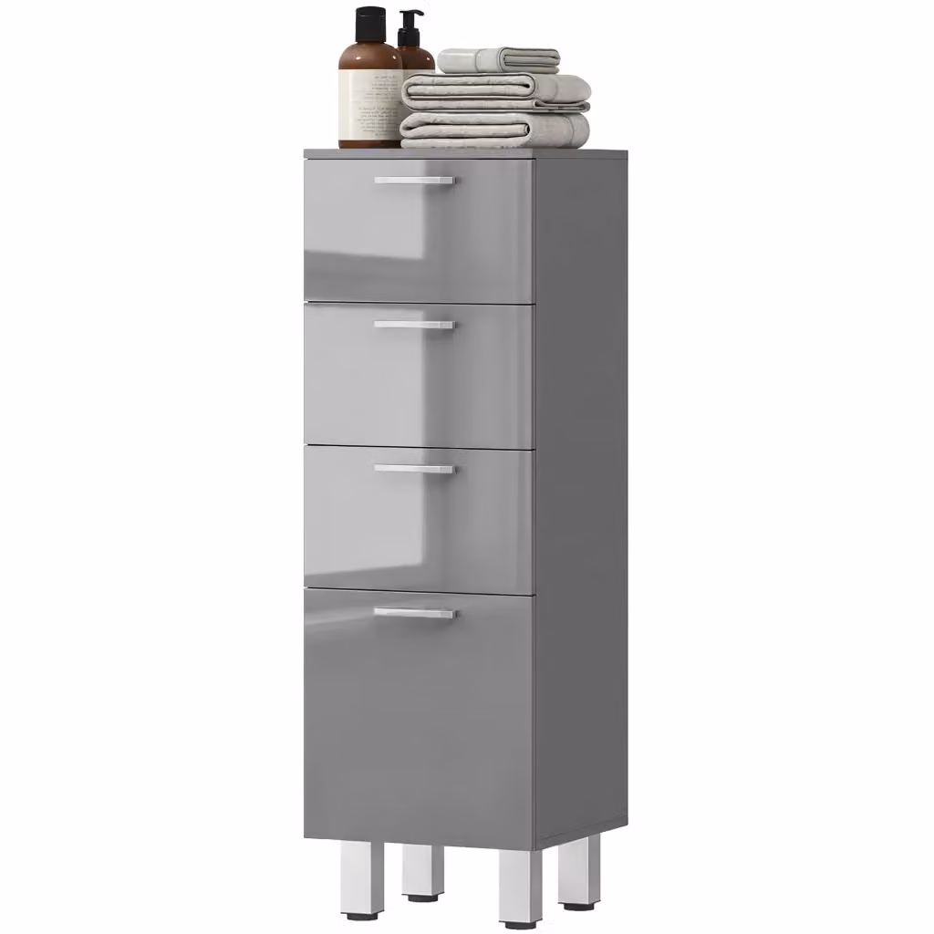 Mobile bagno Xylo con 4 cassetti in MDF grigio liscio lucido – 2