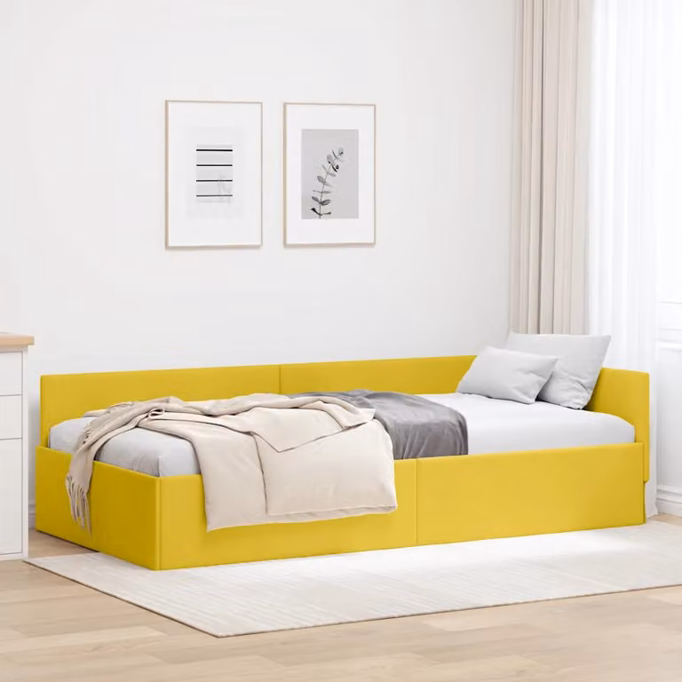 Cornice del letto ad angolo vidaXL in velluto giallo, L 80 x P 200 cm