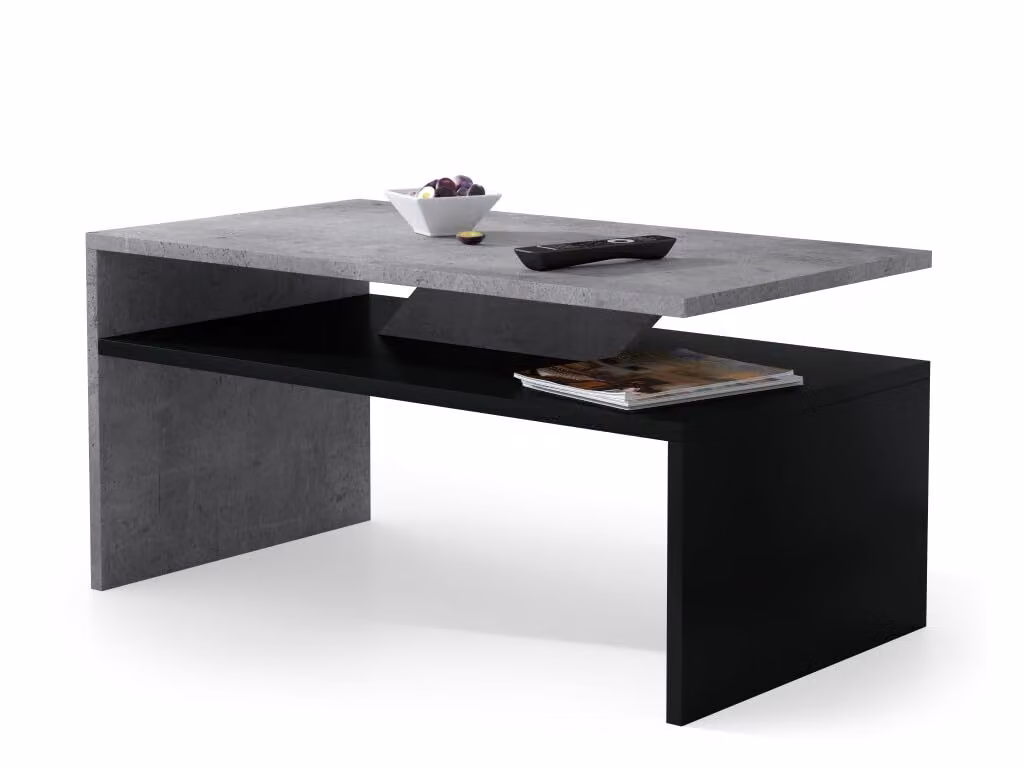All4All, tavolino basso Pico, ideale come tavolino da caffè, tavolino per il soggiorno o tavolino da divano, con vano portaoggetti, dimensioni 90x50 cm, modello 05, realizzato in cemento e verniciato di nero