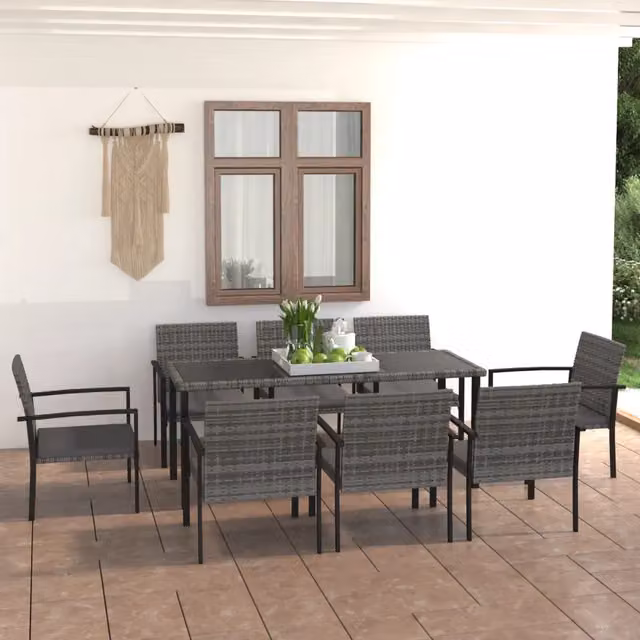 Set da Pranzo da Giardino 9 pz in Polyrattan Grigio 3065716