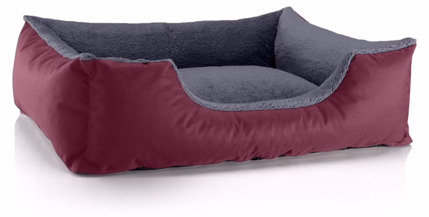 Letto per cani BedDog TEDDY, divanetto lavabile con bordo e cuscino, CHERRY-ROCK (bordeaux/grigio), (L) ca. 80x65x18 cm