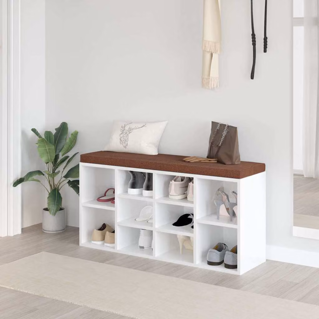 vidaXL Panca Porta Scarpe Bianco Lucido in Legno e MDF L: 103 cm, P: 30 cm, H: 48 cm