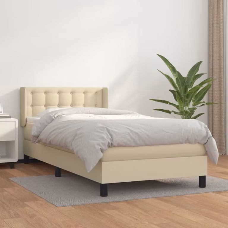 The Living Store Letto a molle con materasso crema 100x200 cm in Pelle finta