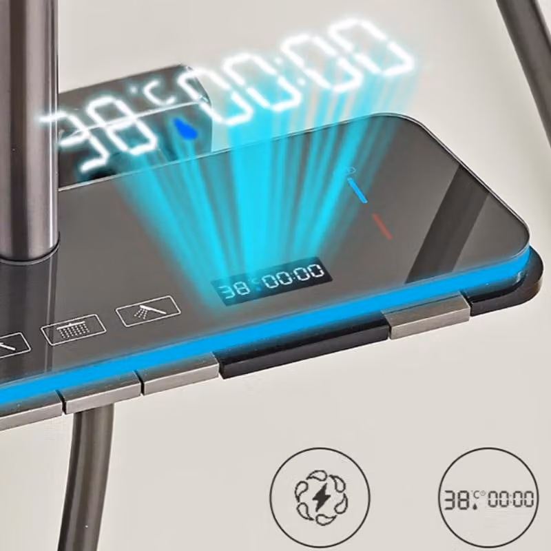 Sistema doccia, display digitale, funzioni regolabili, caldo/freddo, colore grigio