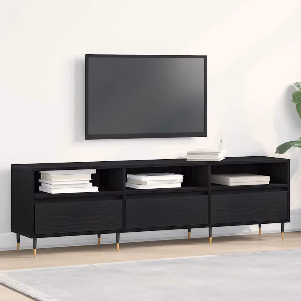 Mobile TV vidaXL moderno in legno e metallo nero L: 150 cm, P: 30 cm, H: 44,5 cm