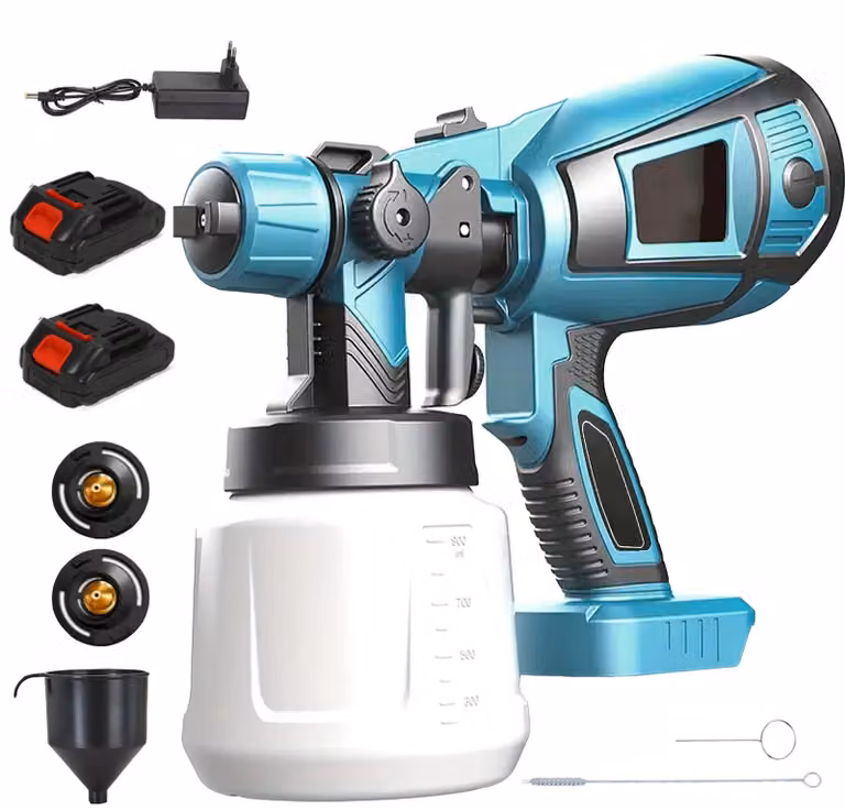 Pistola a spruzzo elettrica, capacità 1000 ml, funzionamento senza fili, 2 batterie