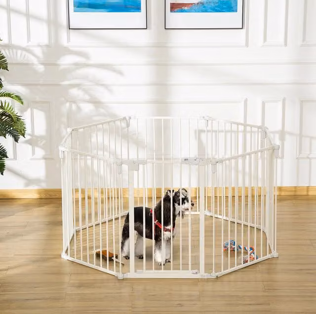 Recinto pieghevole per cani 482,5x2x76 cm in plastica bianca con porta –