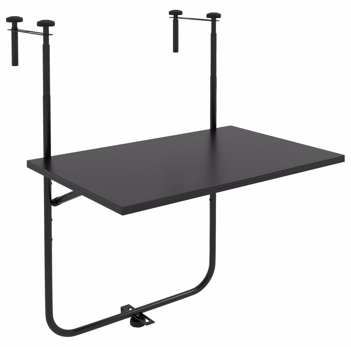 Tavolino da balcone Moonbite, da appendere, pieghevole, dimensioni 62 x 60 cm, supporto di fissaggio da 6 a 15 cm, piano regolabile in altezza su 3 livelli, capacità di carico 15 kg, metallo, colore nero