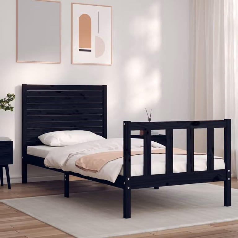 vidaXL Giroletto con Testiera in Legno Massello di Pino Nero L/P/H: 190 x 80 x 80,5 cm