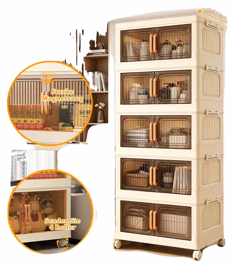 Contenitori impilabili, design modulare, trasparenti e antipolvere, larghezza 50 cm, 5 strati