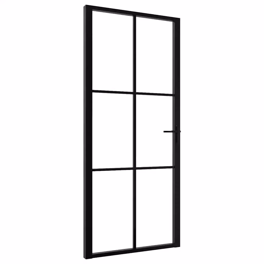 Porta interna moderna vidaXL in alluminio e vetro nero e trasparente, reversibile, L: 93 cm, H: 201,5 cm – 2
