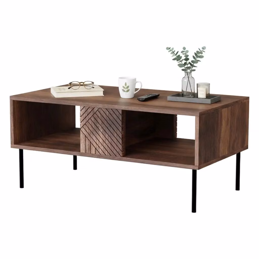 Tavolino da salotto DMORA moderno con due vani contenitore, colore marrone, L 100 cm x P 55 cm x H 43 cm – 2
