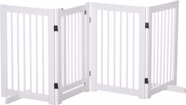 PawHut Recinzione per Cani Pieghevole in Legno con 4 Pannelli e Porta, Bianco – 1