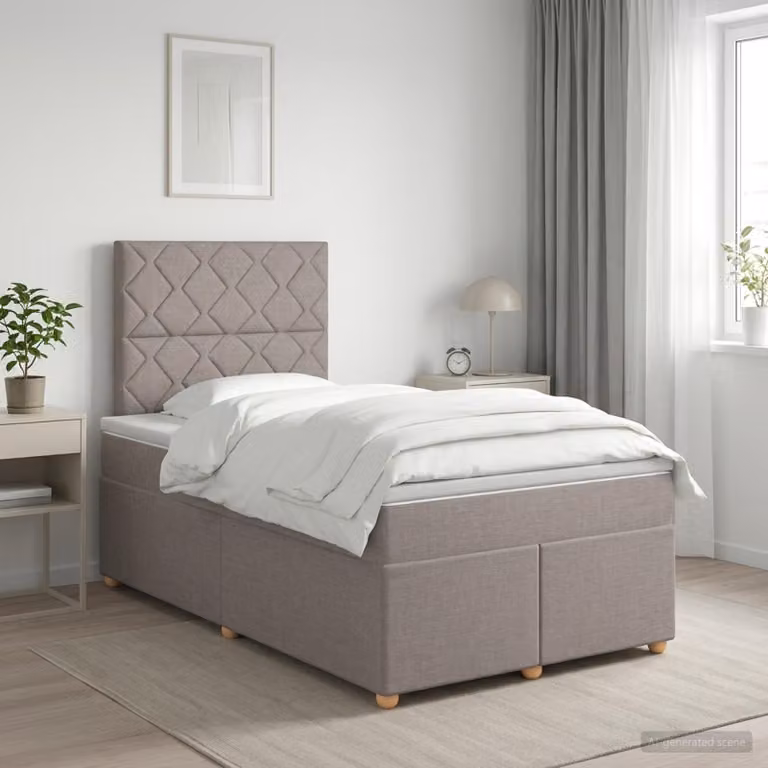 Letto box spring con materasso ibrido vidaXL in tessuto beige e grigio L/P: 200 x 120 cm