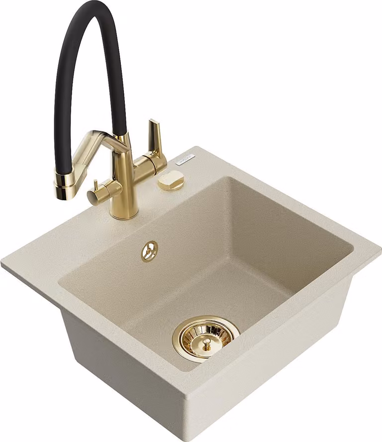 Mexen Milo lavello in granito a 1 vasca con miscelatore cucina Duo, beige - 6505-69-671701-57-G