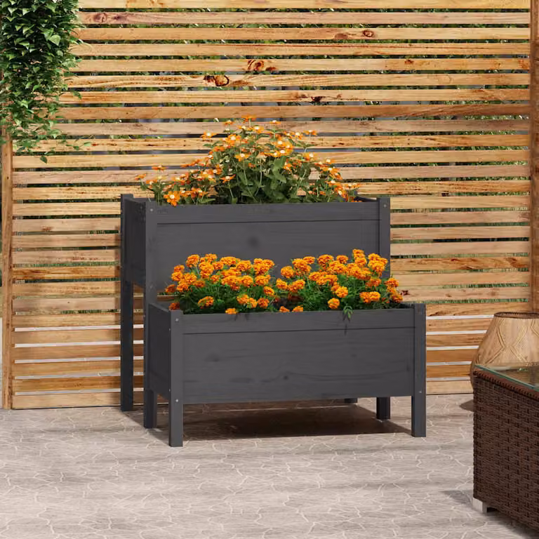 Fioriera rialzata vidaXL in legno di pino, Grigia, L: 84,5 cm, P: 84,0 cm, H: 75,0 cm