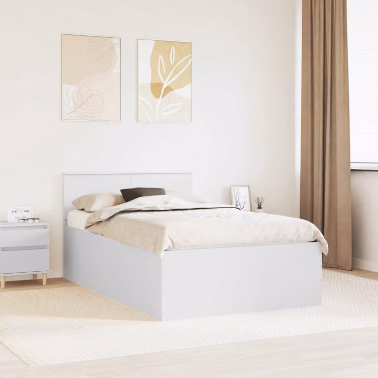 Struttura del letto moderna vidaXL in legno ingegnerizzato bianco L: 138 cm, P: 200 cm, H: 90 cm