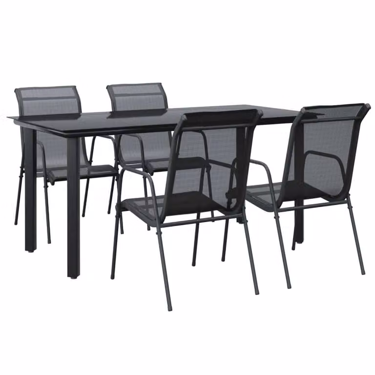 Set da Pranzo da Giardino 5 pz Nero in Acciaio e Textilene
