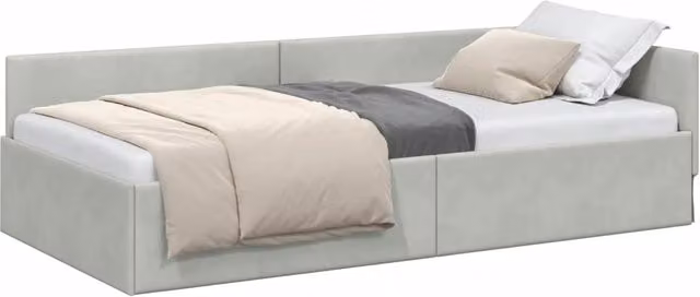 Letto singolo moderno DESIGN IN in tessuto grigio con struttura in legno e doghe fisse L/P/H: 194 x 90 x 57 cm