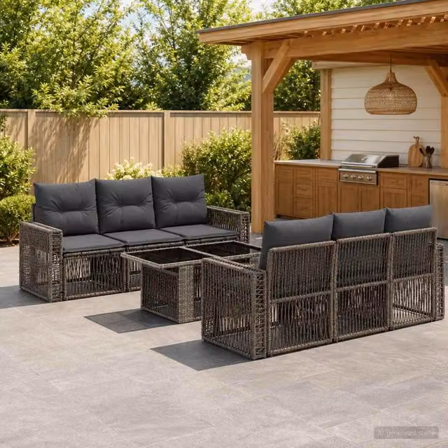 Set Divano da Giardino 7 pz Grigio e Grigio Scuro polyrattan 3436748