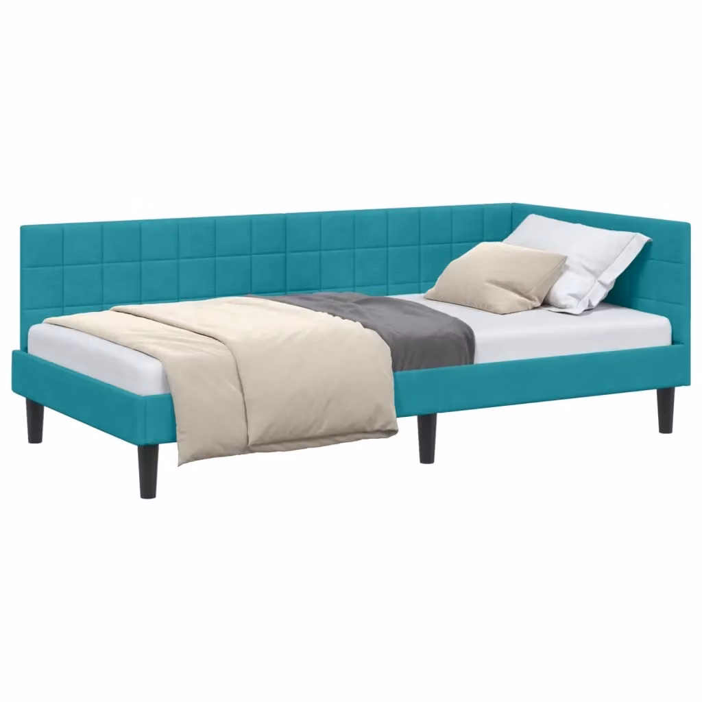 vidaXL Cornice del letto ad angolo in velluto turchese, L/P/H: 200 x 100 x 72 cm – 2