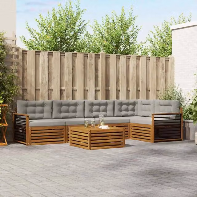 Set di divani da esterno 6 pz Grigio Naturale e Chiaro 3373511