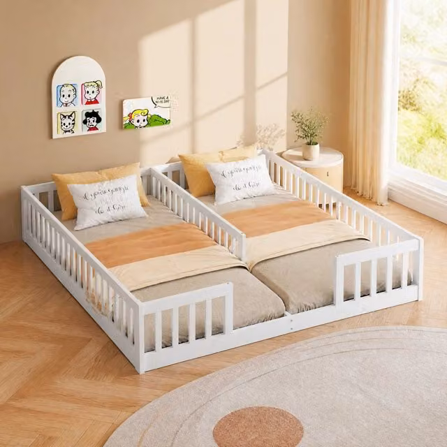 Letto per bambini con sponde 2 x 90x200 cm in legno di pino e MDF; bianco