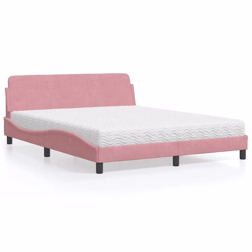 Letto con Materasso Dover vidaXL in Velluto Rosa L/P: 160 x 200 cm