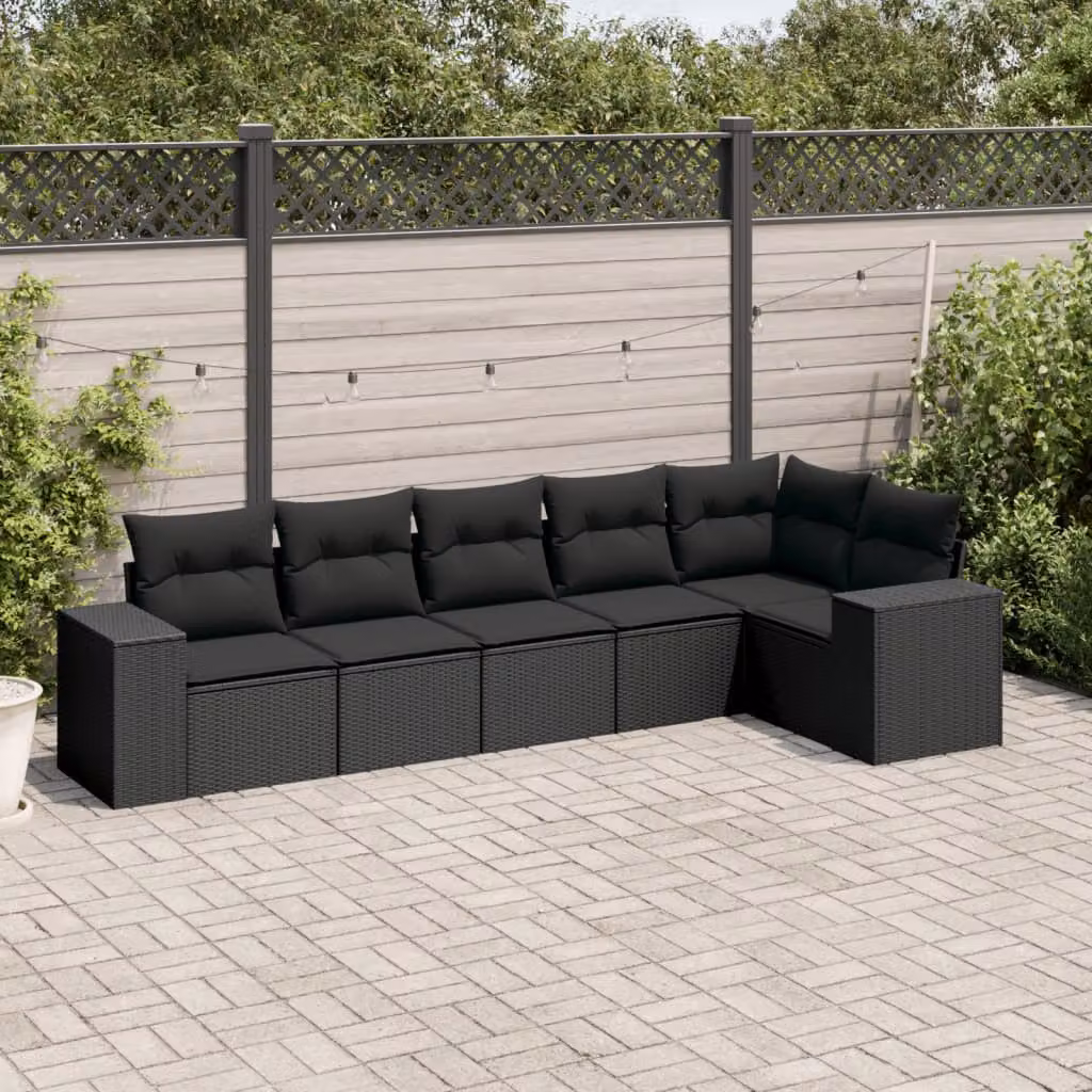 Set Divano da Giardino a L vidaXL 6 pz in Polyrattan Nero con Cuscini e Struttura in Metallo – 1