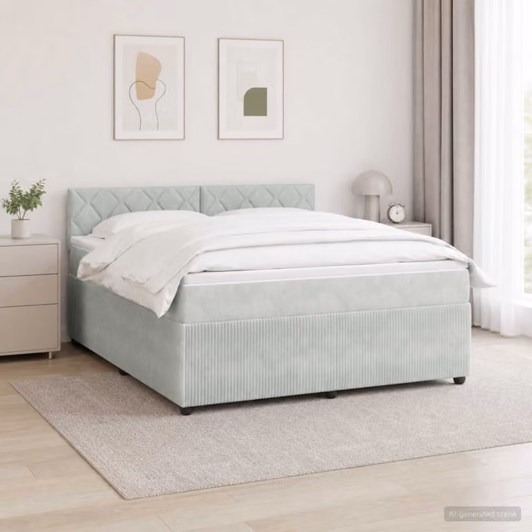 Letto box spring con materasso ibrido vidaXL in tessuto Grigio Chiaro L: 140 cm, P: 200 cm