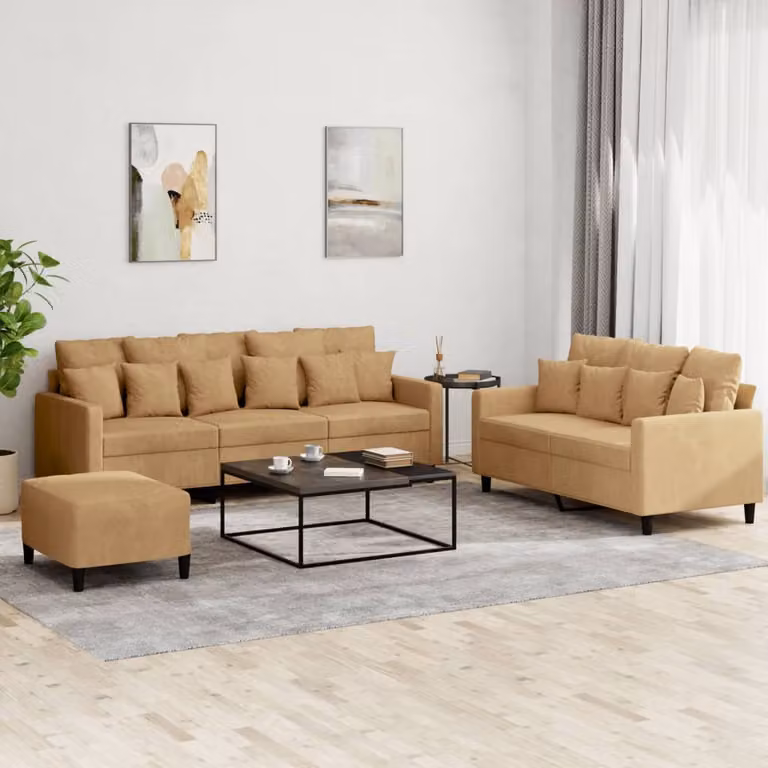 Maison Exclusive - Set divano a 3 pezzi con cuscini in velluto marrone