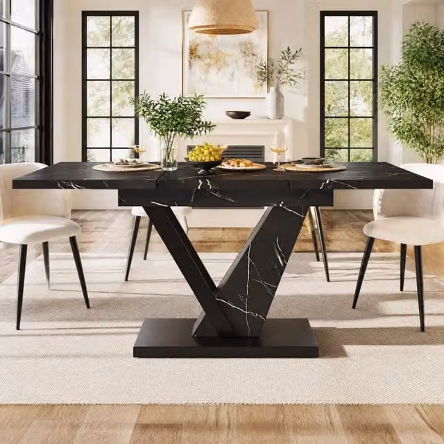 Tavolo da pranzo allungabile telescopico MIVRAY con piano in MDF effetto marmo nero e struttura in metallo L/P/H: 120 x 75 x 75 cm