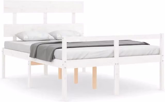 Letto matrimoniale | Letto per adulti | Letto per Anziani con Testiera Bianco 120x200 cm Legno Massello