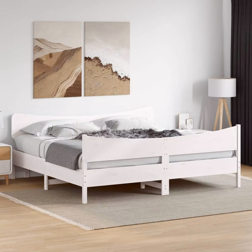 vidaXL Giroletto in legno massello di pino bianco con doghe piatte L: 180 cm, P: 200 cm – 1